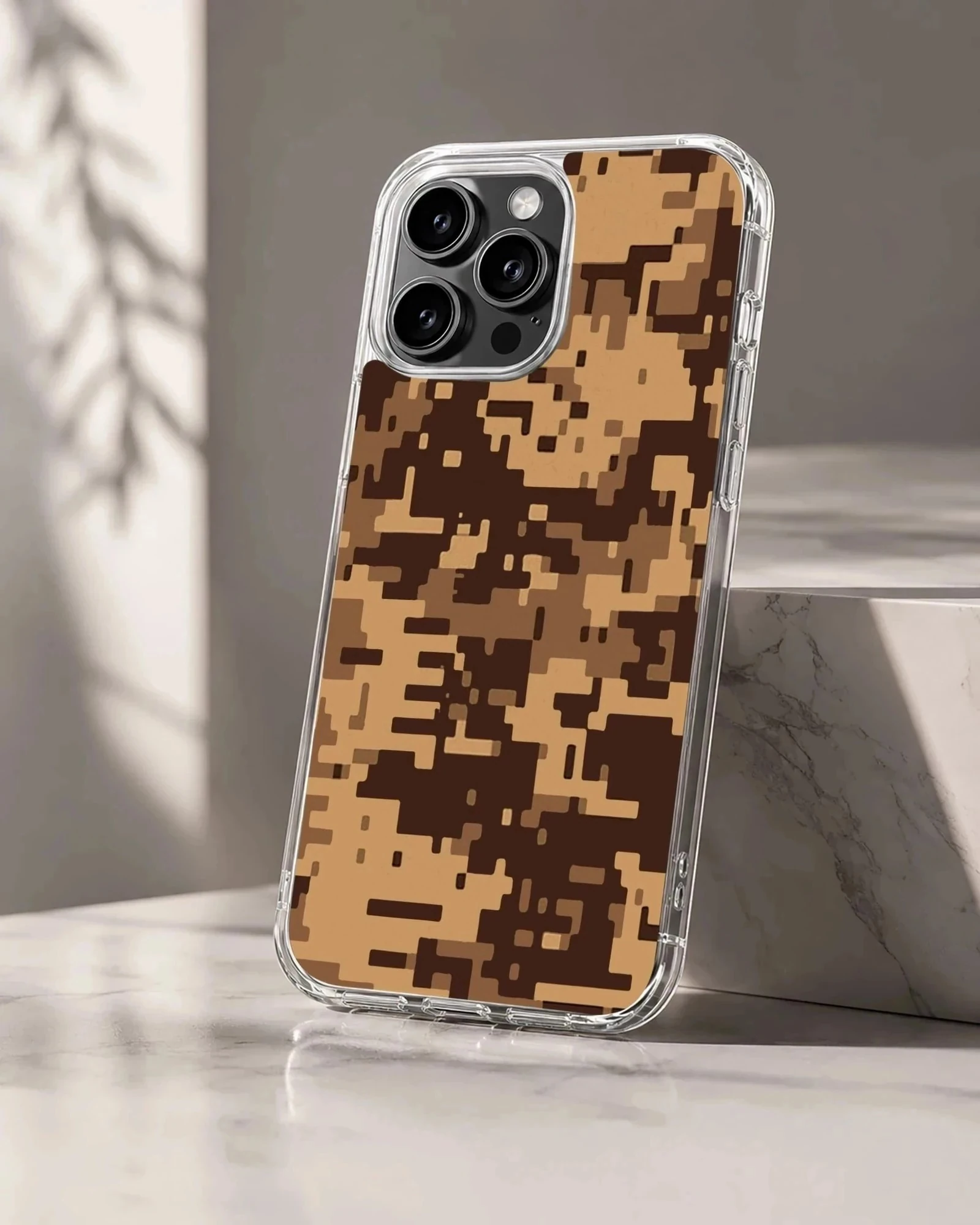 Digital desert pixel camo pattern printed on a slim matte phone case