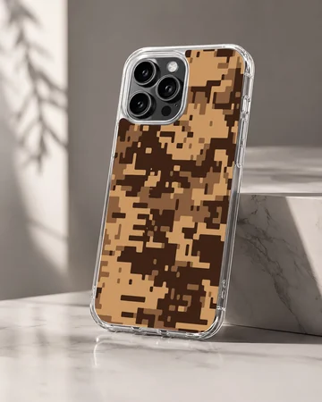 Digital desert pixel camo pattern printed on a slim matte phone case — Hero