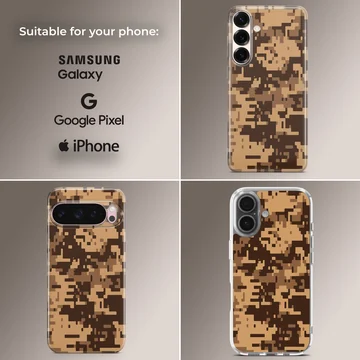 Digital desert pixel camo pattern printed on a slim matte phone case — Collage