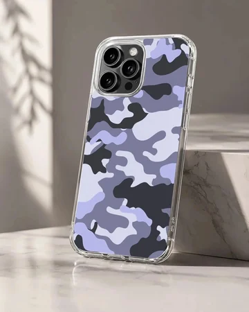 Urban purple and dark grey camouflage pattern printed on a matte snap phone case