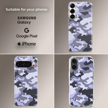 Urban purple and dark grey camouflage pattern printed on a matte snap phone case — Collage
