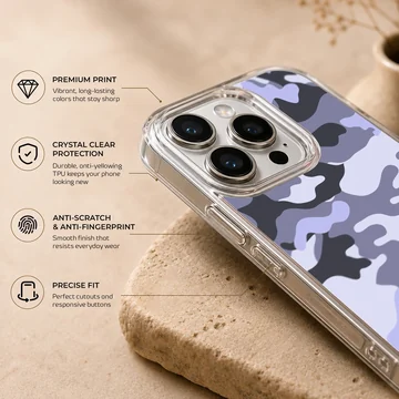 Urban purple and dark grey camouflage pattern printed on a matte snap phone case — Info