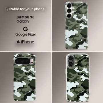 Green tactical camouflage pattern printed on a slim matte phone case — Collage