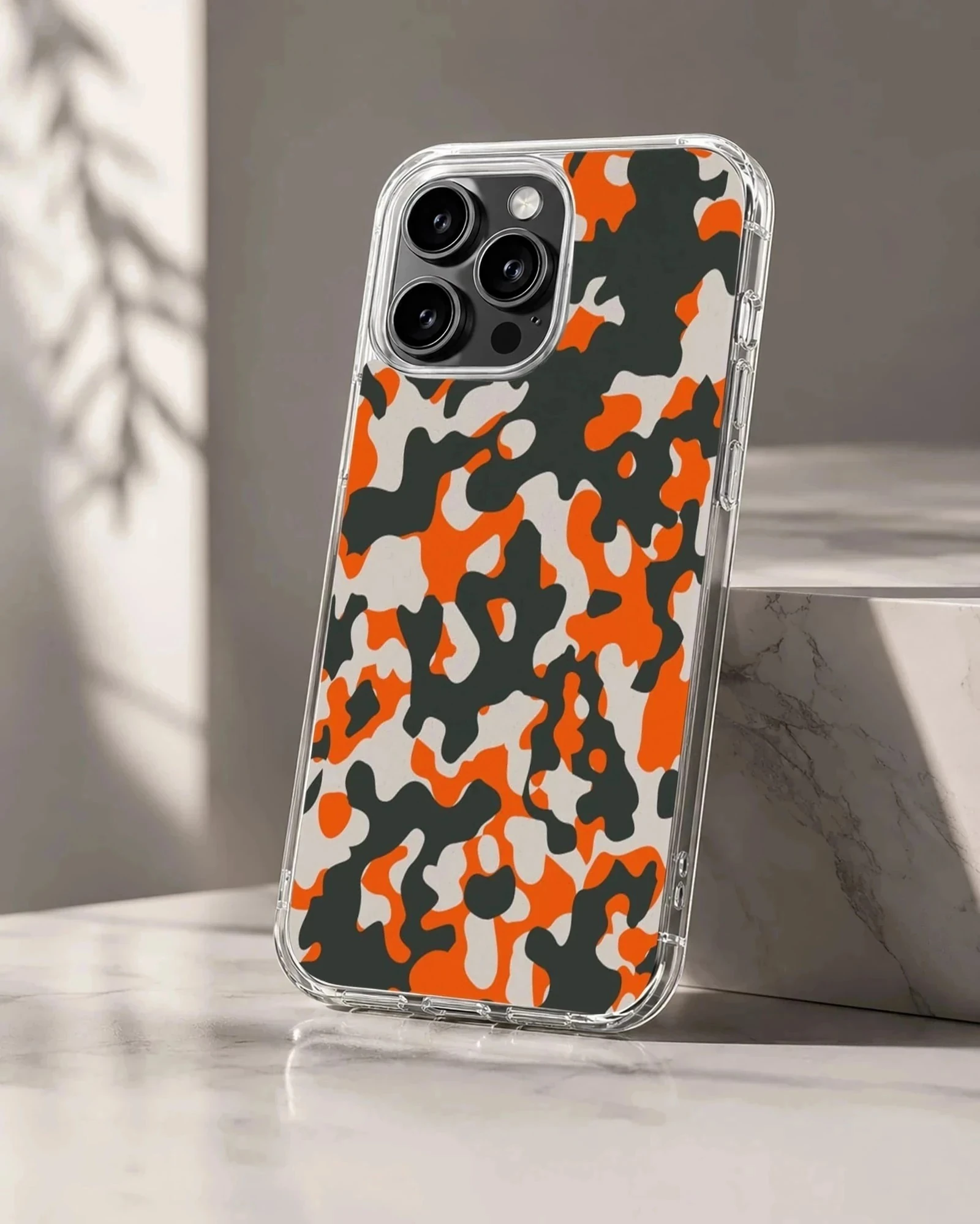 Orange camouflage pattern art on a phone case