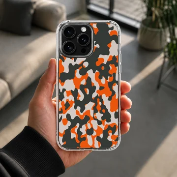 Orange camouflage pattern art on a phone case — Lifestyle