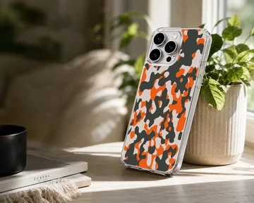 Orange camouflage pattern art on a phone case — Lifestyle