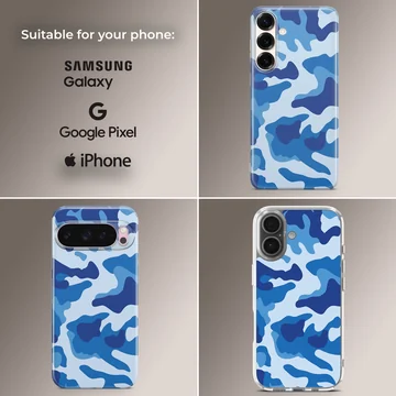 Blue camouflage pattern print on a soft TPU snap phone case — Collage