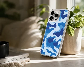Blue camouflage pattern print on a soft TPU snap phone case — Lifestyle