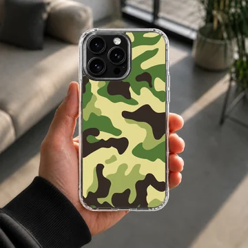 Green and black military camouflage pattern phone case — Lifestyle