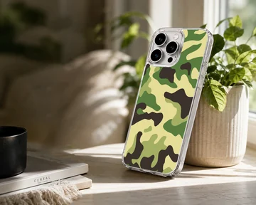 Green and black military camouflage pattern phone case — Lifestyle