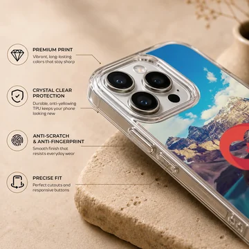 Scenic mountain and lake view with a red heart and maple leaf symbol above the word CANADA on a phone case — Info