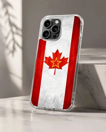 Canadian flag with a yellow star inside the red maple leaf on a phone case