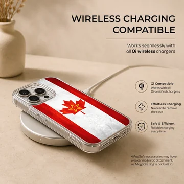 Canadian flag with a yellow star inside the red maple leaf on a phone case — Charging