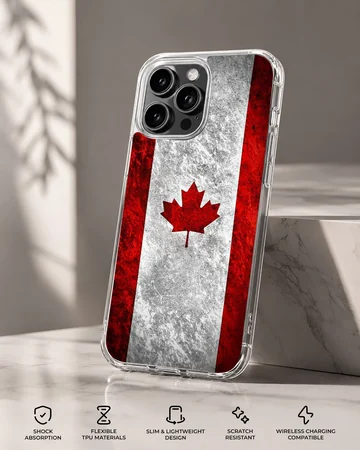 Distressed Canadian flag with a red maple leaf on a phone case — Specs