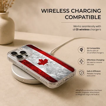 Distressed Canadian flag with a red maple leaf on a phone case — Charging
