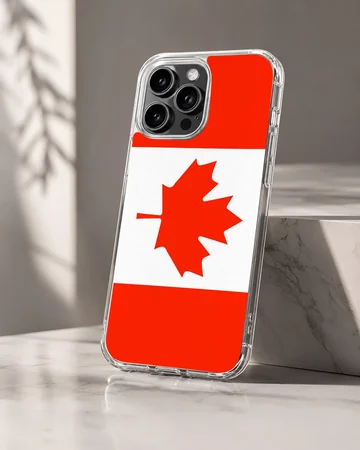 Canadian flag phone case featuring a vibrant red maple leaf on a white and red background phone case — Hero