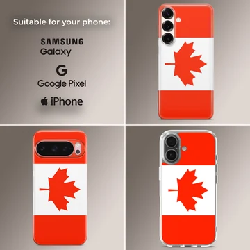 Canadian flag phone case featuring a vibrant red maple leaf on a white and red background phone case — Collage