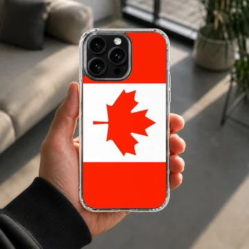 Canadian flag phone case featuring a vibrant red maple leaf on a white and red background phone case — Lifestyle