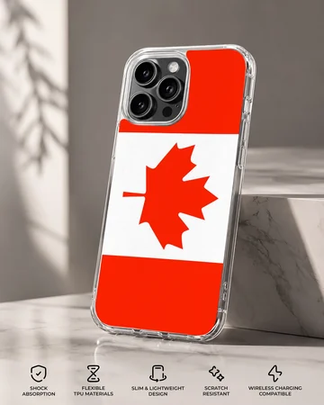 Canadian flag phone case featuring a vibrant red maple leaf on a white and red background phone case — Specs