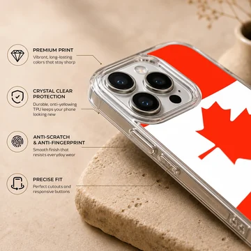 Canadian flag phone case featuring a vibrant red maple leaf on a white and red background phone case — Info