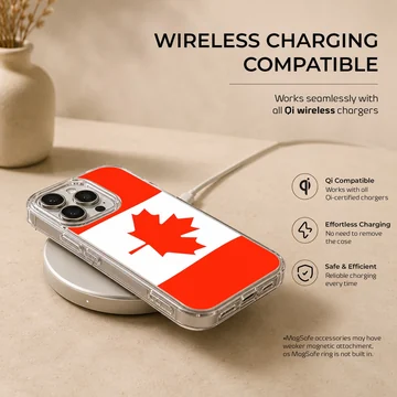Canadian flag phone case featuring a vibrant red maple leaf on a white and red background phone case — Charging