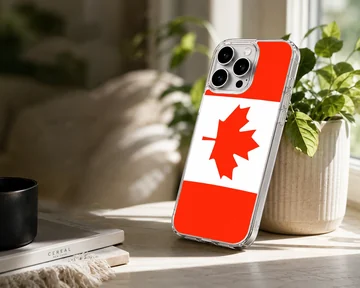 Canadian flag phone case featuring a vibrant red maple leaf on a white and red background phone case — Lifestyle