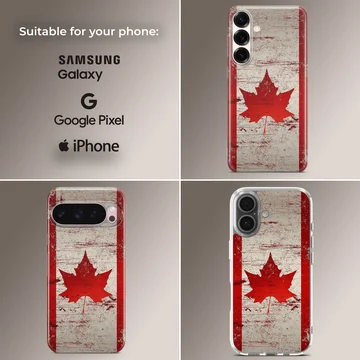 A distressed red and white Canadian flag art print on a phone case — Collage