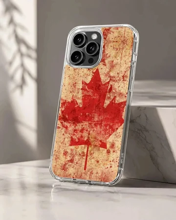 Distressed red Canadian maple leaf flag design on a phone case