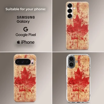 Distressed red Canadian maple leaf flag design on a phone case — Collage