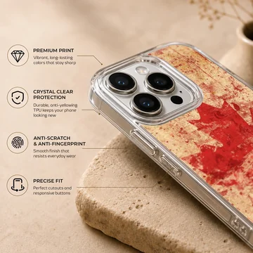 Distressed red Canadian maple leaf flag design on a phone case — Info