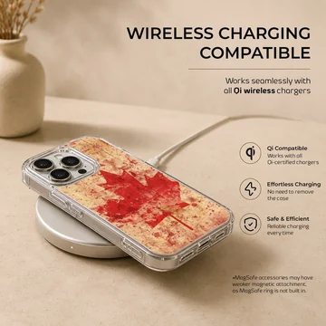 Distressed red Canadian maple leaf flag design on a phone case — Charging