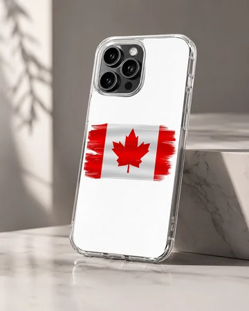 Distressed red and white Canadian flag artwork on a phone case — Hero