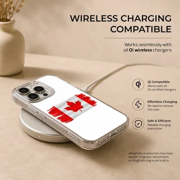 Distressed red and white Canadian flag artwork on a phone case — Charging