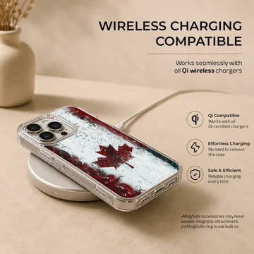 Distressed Canadian flag with a red maple leaf on a textured white background phone case — Charging