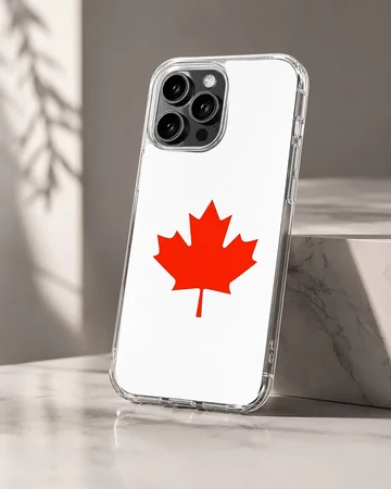 Vibrant red Canadian maple leaf illustration centered on a crisp white background phone case — Hero