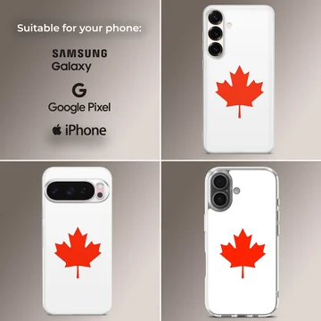 Vibrant red Canadian maple leaf illustration centered on a crisp white background phone case — Collage