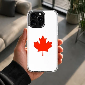 Vibrant red Canadian maple leaf illustration centered on a crisp white background phone case — Lifestyle
