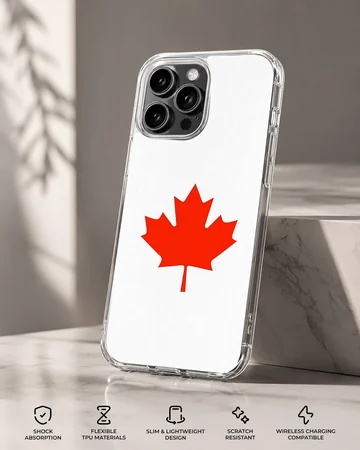 Vibrant red Canadian maple leaf illustration centered on a crisp white background phone case — Specs
