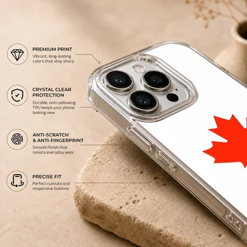 Vibrant red Canadian maple leaf illustration centered on a crisp white background phone case — Info