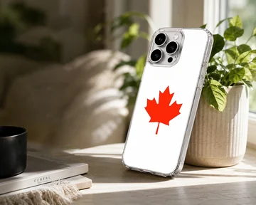 Vibrant red Canadian maple leaf illustration centered on a crisp white background phone case — Lifestyle