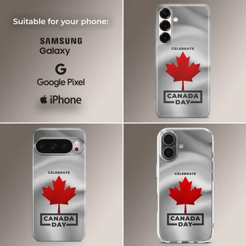 Canada Day maple leaf design in red and black typography on a textured white background phone case — Collage