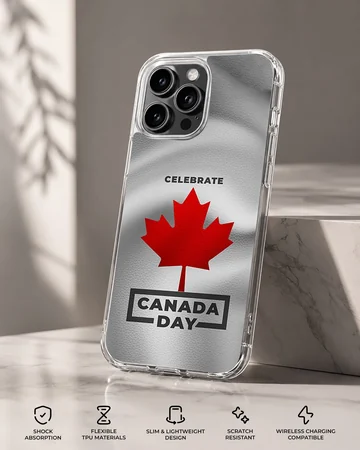 Canada Day maple leaf design in red and black typography on a textured white background phone case — Specs
