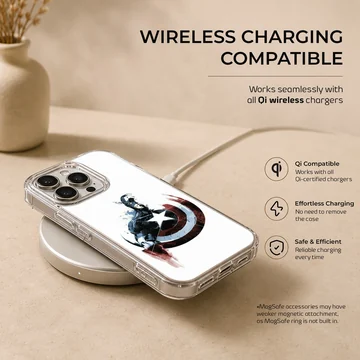 Captain America hero artwork with circular red, white, and blue shield on a phone case — Charging