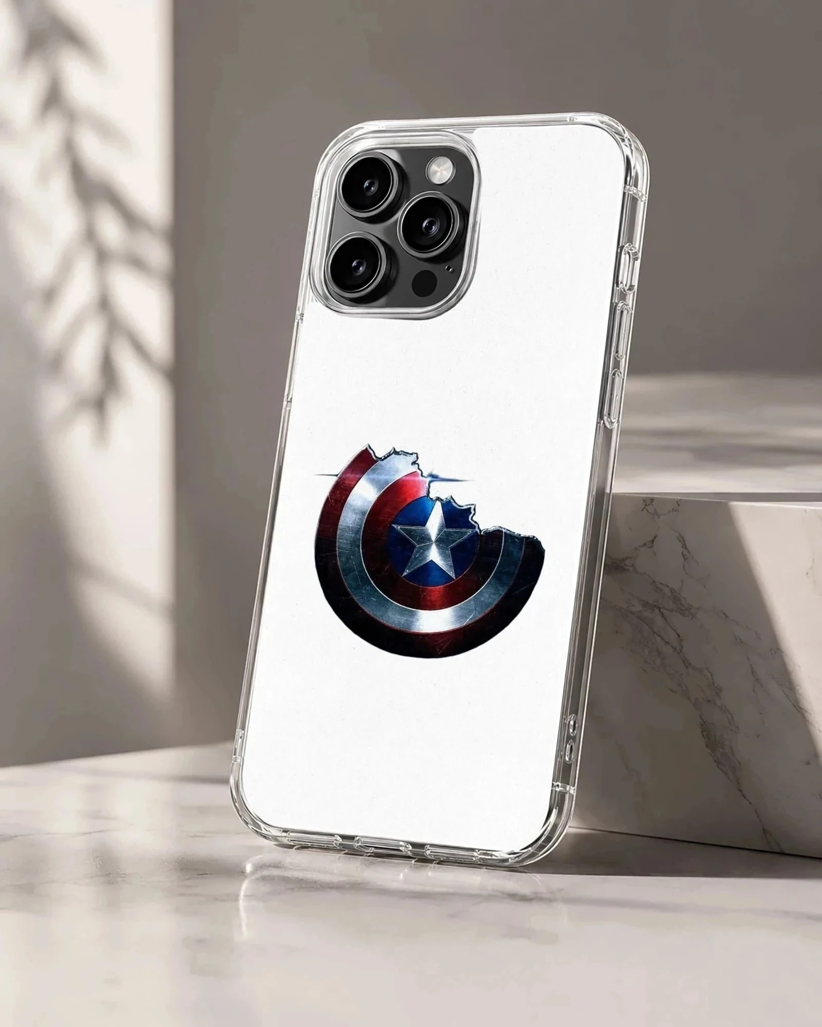 Captain America B202 battle-damaged shield artwork on a phone case