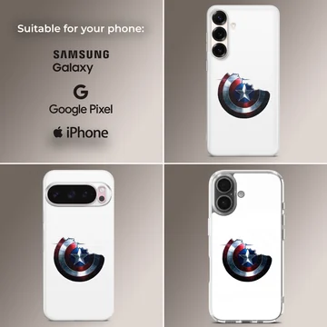 Captain America B202 battle-damaged shield artwork on a phone case — Collage