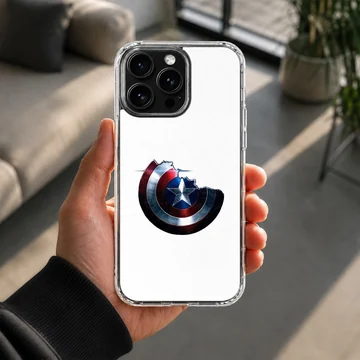 Captain America B202 battle-damaged shield artwork on a phone case — Lifestyle