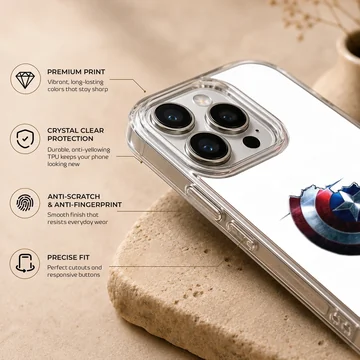 Captain America B202 battle-damaged shield artwork on a phone case — Info