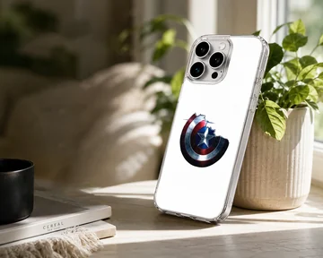 Captain America B202 battle-damaged shield artwork on a phone case — Lifestyle