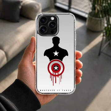 A phone case featuring a black hero silhouette, red and white shield graphic, and the words whatever it takes. — Lifestyle