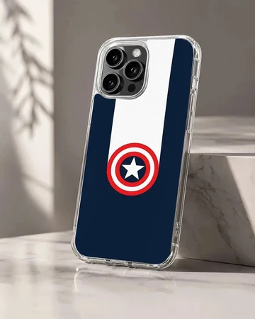 Superhero shield graphic centered on a blue background phone case